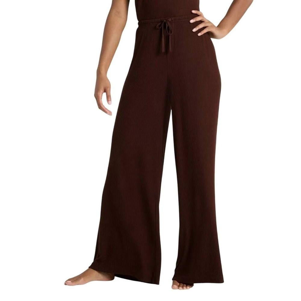 Auden Women's Brown Ribbed Wide Leg Lounge Pajama Pants Size XL